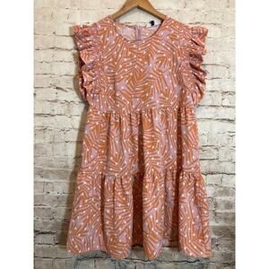 Michelle McDowell Babydoll Dress Womens Medium Pink Tropical Leaf Print Flutter